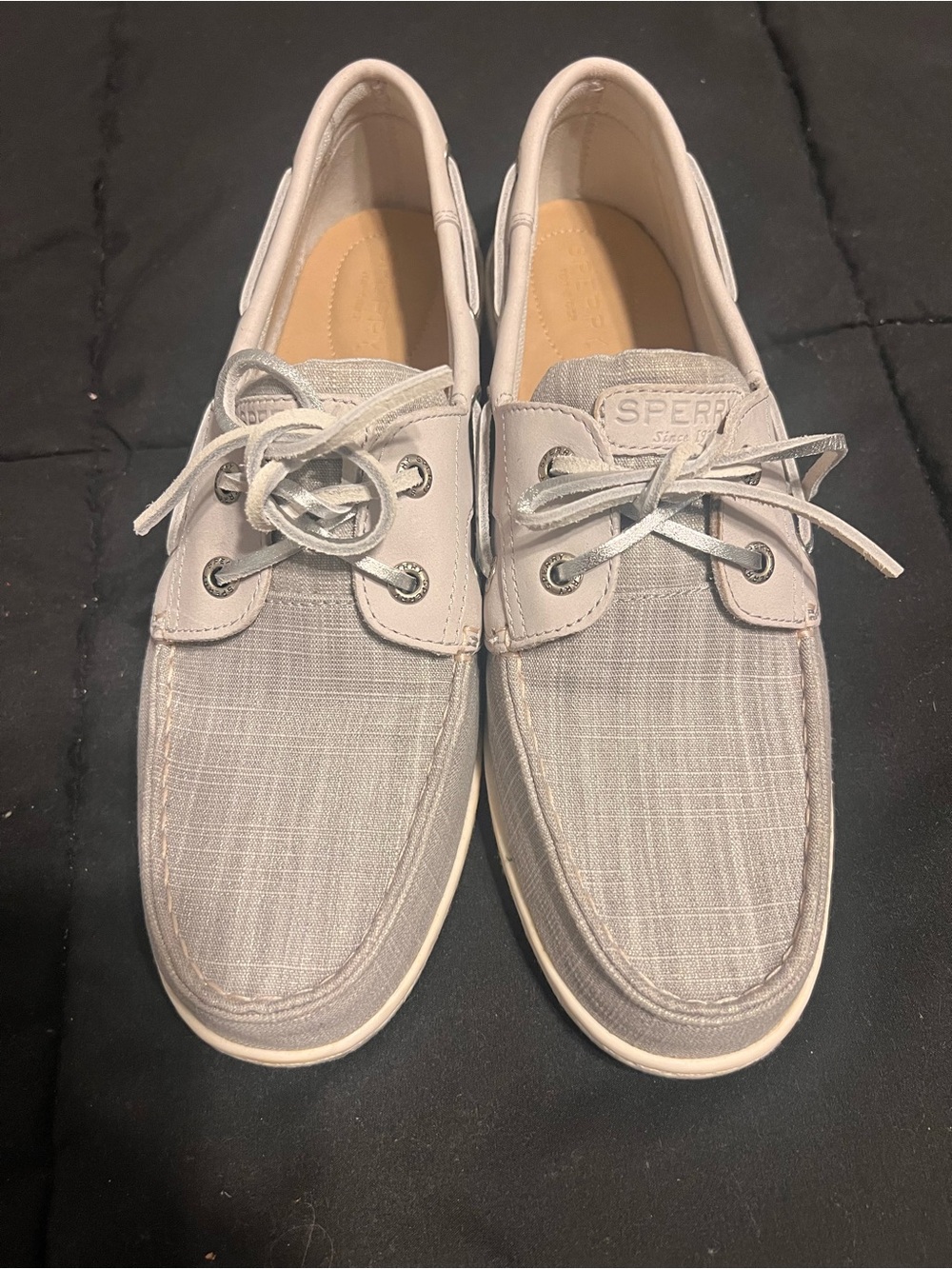 Sperry Men's Light Gray Canvas & Leather Trim Boat Shoes